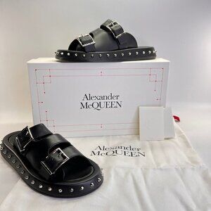 Alexander McQueen Studded Slide Sandals Size EU 40 Black Leather Slip-On